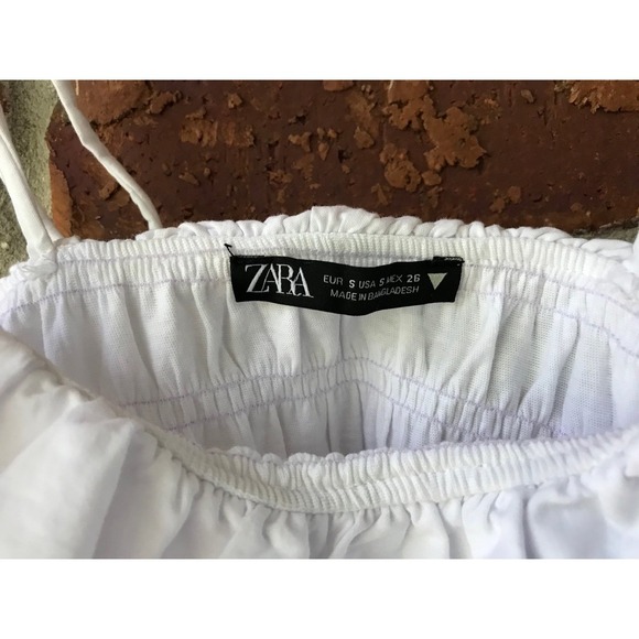 Zara white ruffle spaghetti strap off shoulder ‎ crop Tank small - Picture 4 of 4